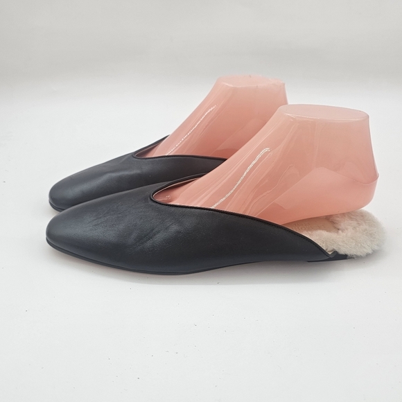 Le Monde Beryl Regency Black Lambskin Leather Shearling Mules Women’s Size 40.5 - Picture 7 of 11